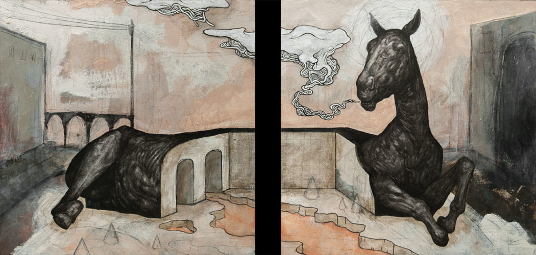 STEAM - 2024 - 65x30cm (2 panels 30x30cm) - Acrylic and mixed media on wood - Private collection